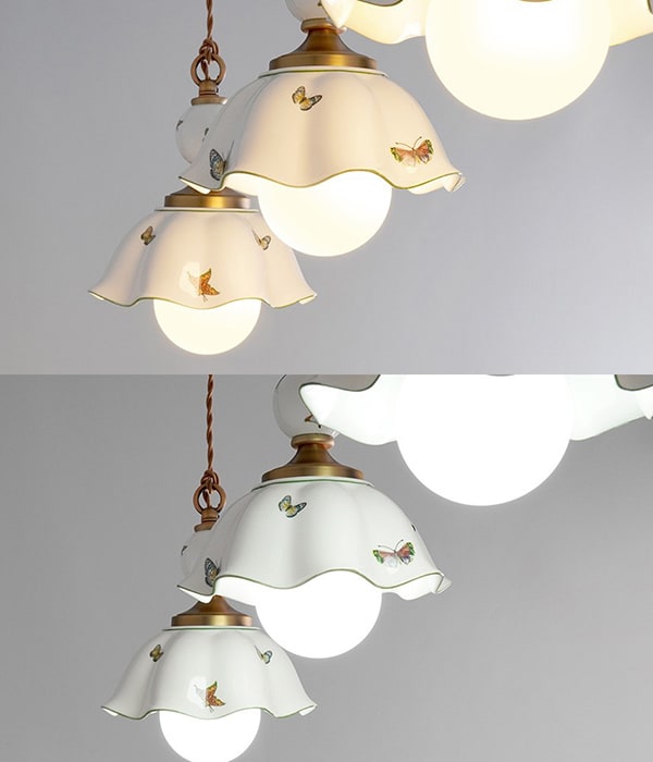 버터린 화이트 공 도자기 1등, 2등, 3등 펜던트전등 식탁등